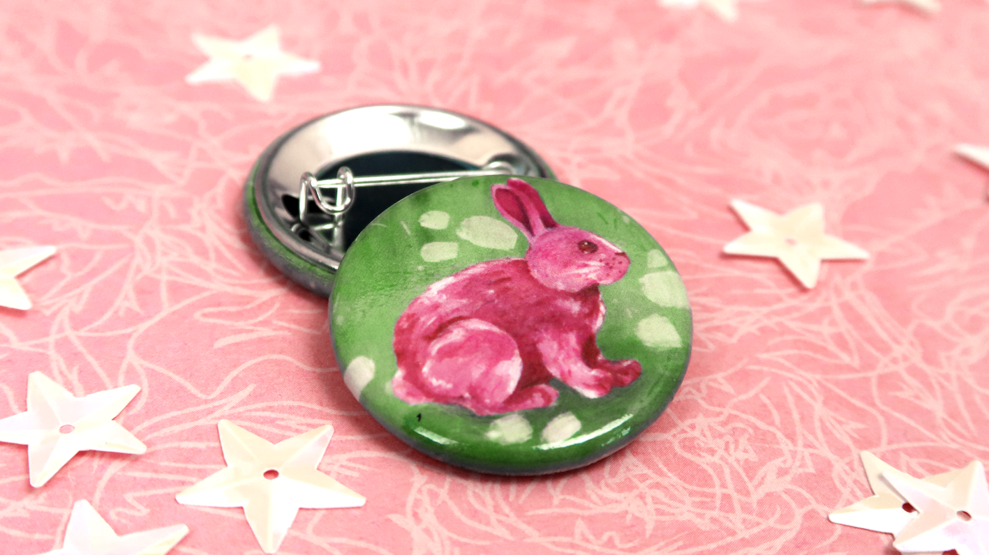 Pink Rabbit Button Badge